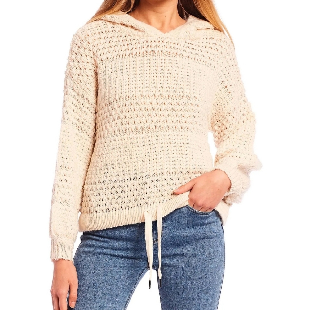 Coco + Jamieson Ivory Mix Stitched Knit Sweater Hoodie Medium NWT